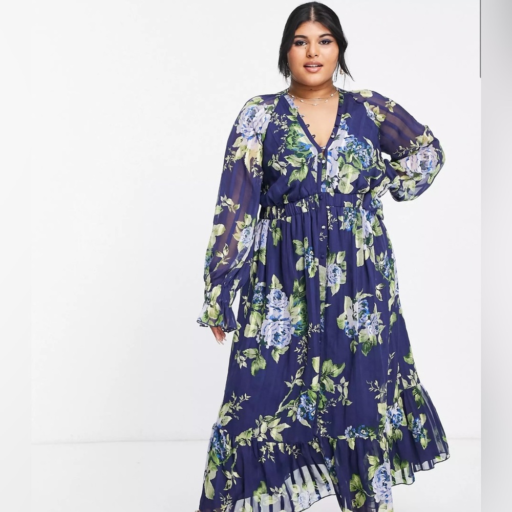 ASOS DESIGN Curve floral, navy midi dress